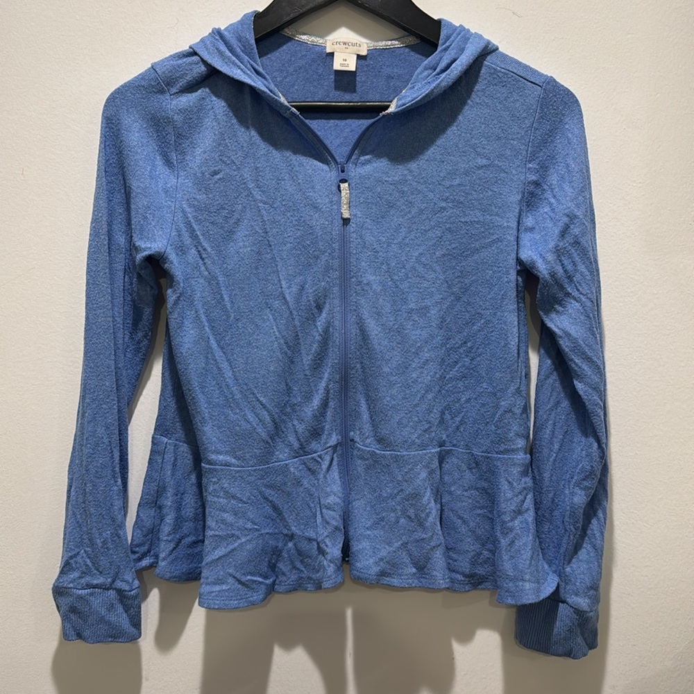 Crewcuts sky blue hoodie with front zipper, girl, size: 10